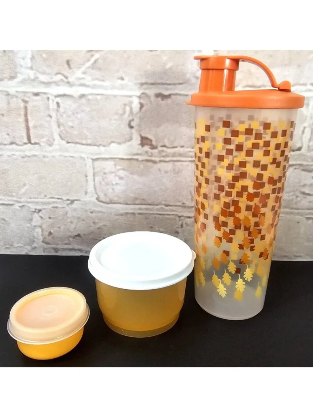 Tupperware Set of 3 Pumpkin Spice 16 oz Tumbler Snack Container Peach Smidget